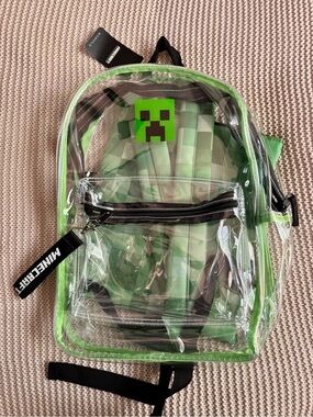 Minecraft Clear Backpack with Green Creeper Design -